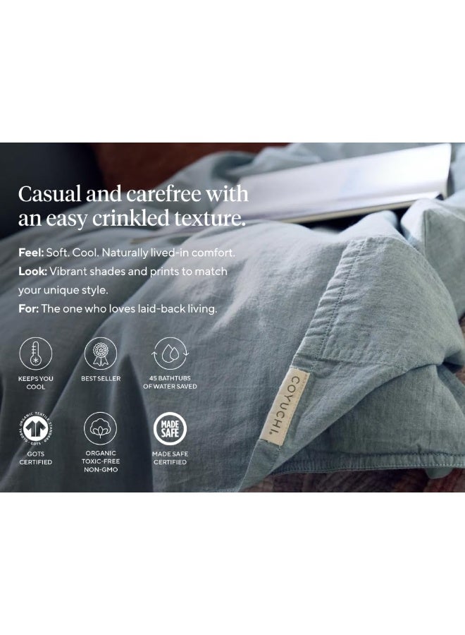 Coyuchi Organic Crinkled Percale Pillowcase, Set of 2, Pewter (King) - Image 2